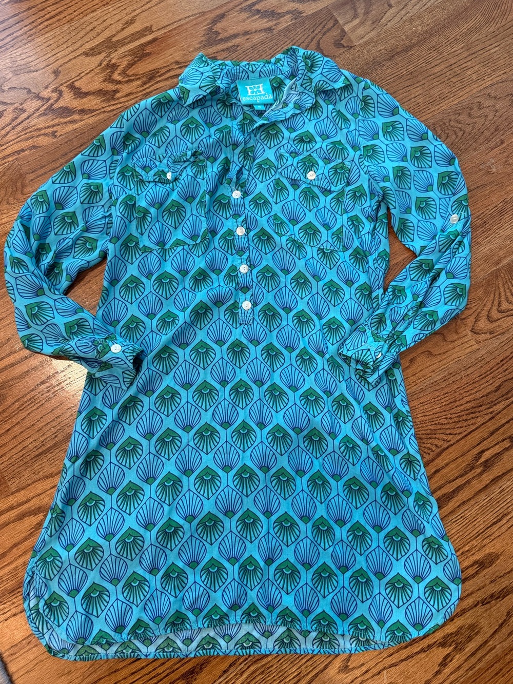 Escapada tunic dress block print blue green size small